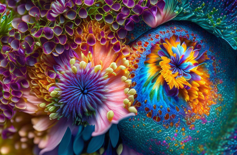 Colorful Close-Up of Intricate Purple Flower Patterns