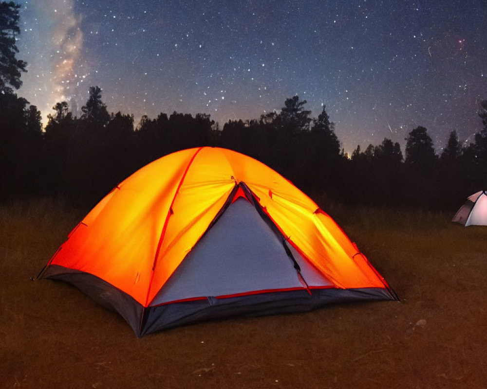 Starry Night Sky Illuminated Tent in Tranquil Wilderness