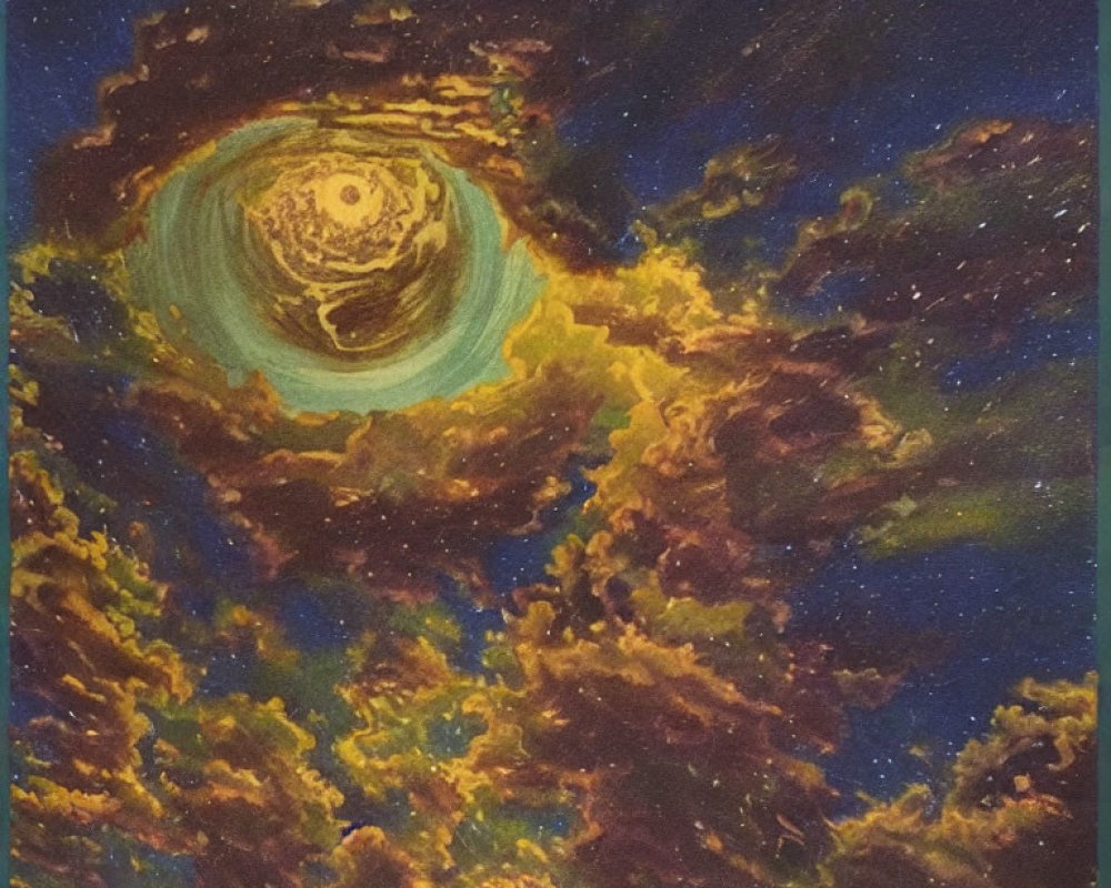 Celestial painting featuring swirling galaxy and vibrant star clouds
