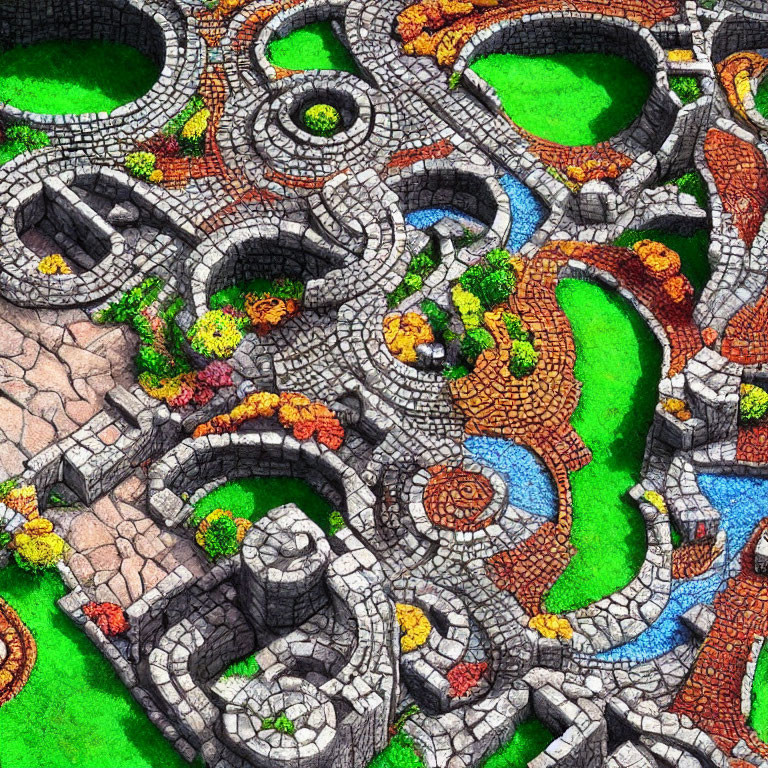 Detailed Fantasy Map with Colorful Pathways and Waterways