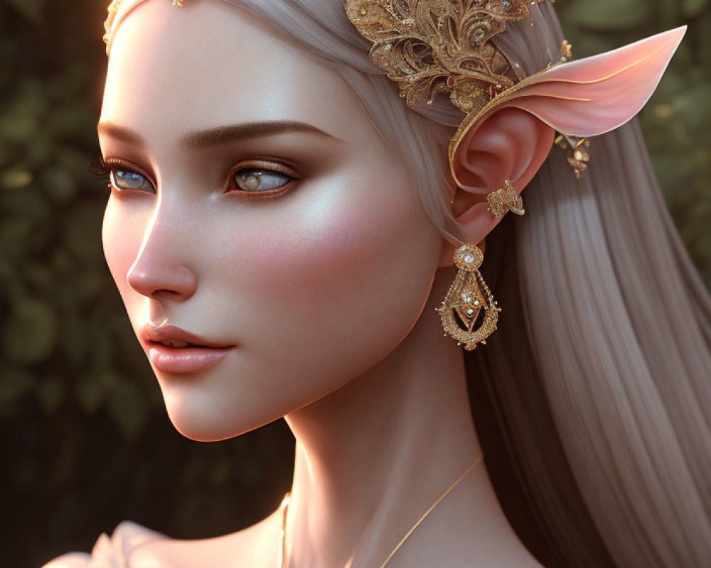 Pointed Ears, Blue Eyes, and Golden Headpiece: Ethereal Fantasy Elf Aesthetic