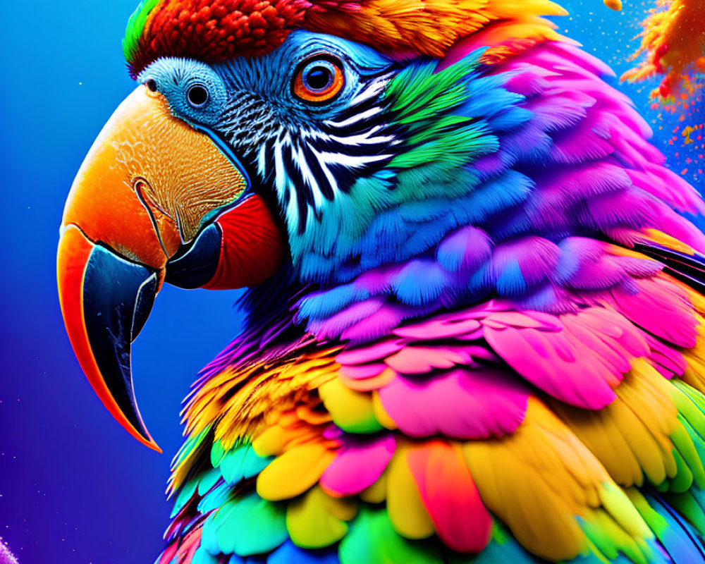Colorful Macaw with Vibrant Feathers on Blue Background