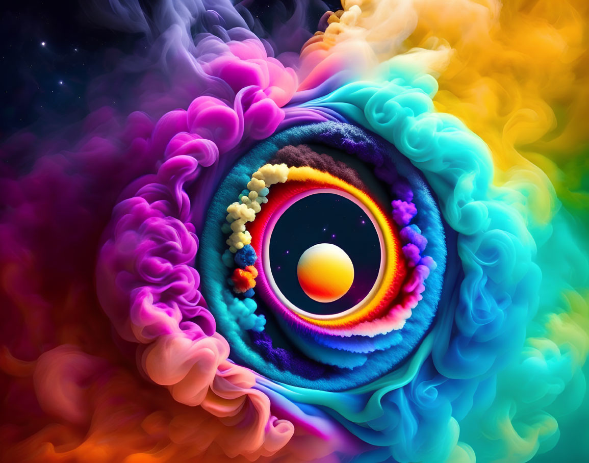 Colorful Abstract Art: Neon Clouds & Eye Design