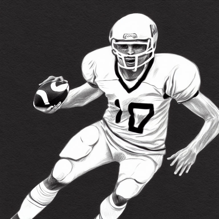 Monochromatic digital sketch of football player with helmet and jersey number 10