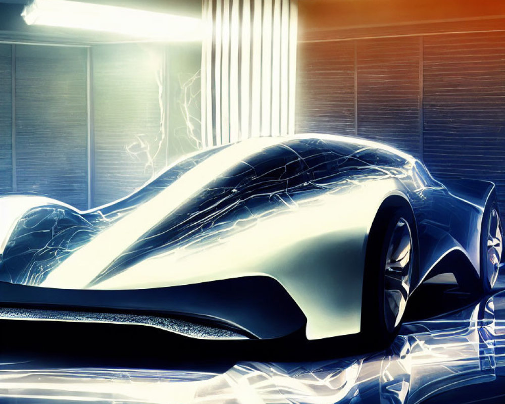 Sleek futuristic car concept with dynamic blue lighting