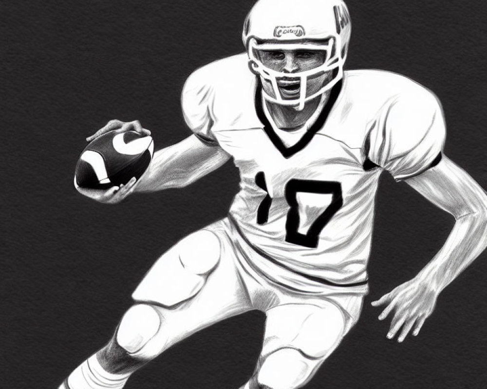 Monochromatic digital sketch of football player with helmet and jersey number 10