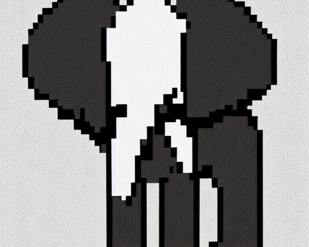 Stylized elephant pixel art with white tusk and yellow feet