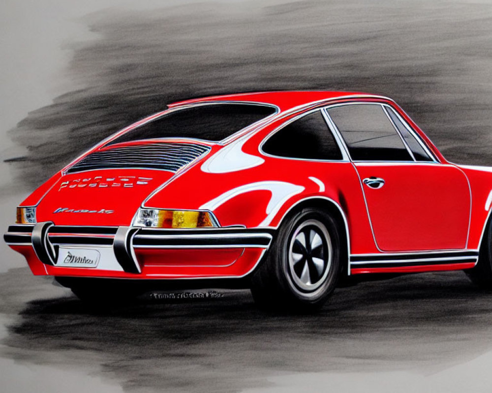 Red Porsche 911 Classic Sports Car Illustration with Black Detailing