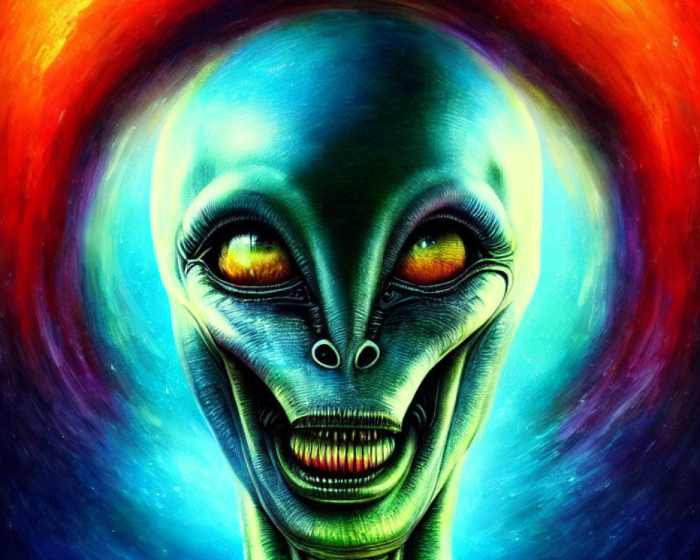 Vibrant alien portrait on colorful nebula backdrop