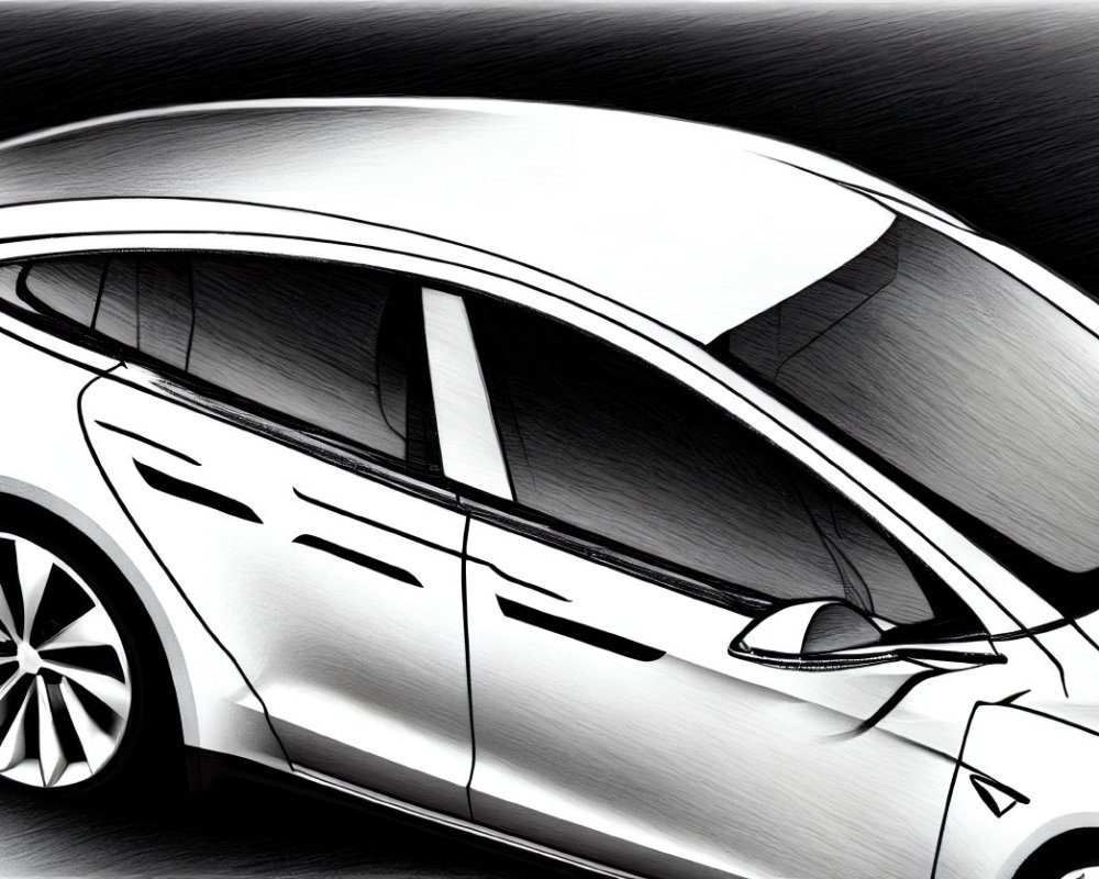 Sleek modern car digital drawing with dynamic lines