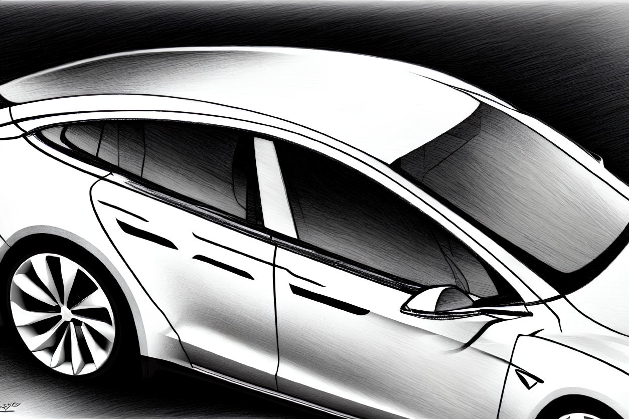 Sleek modern car digital drawing with dynamic lines