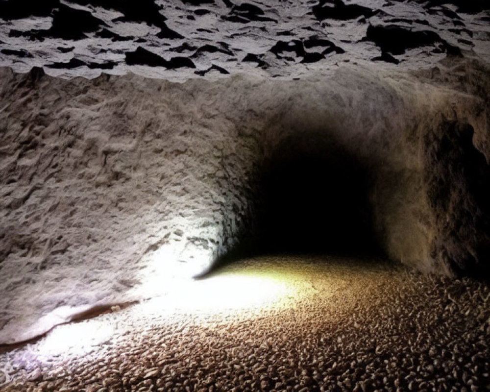 Dimly Lit Cave with Rough Ceiling and Smooth Passage Floor