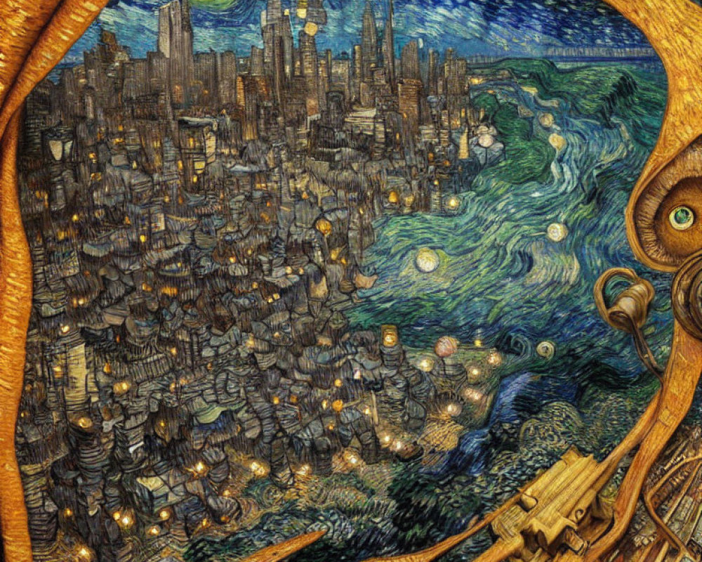 Vivid cityscape and sea merge in swirling Van Gogh-inspired artwork