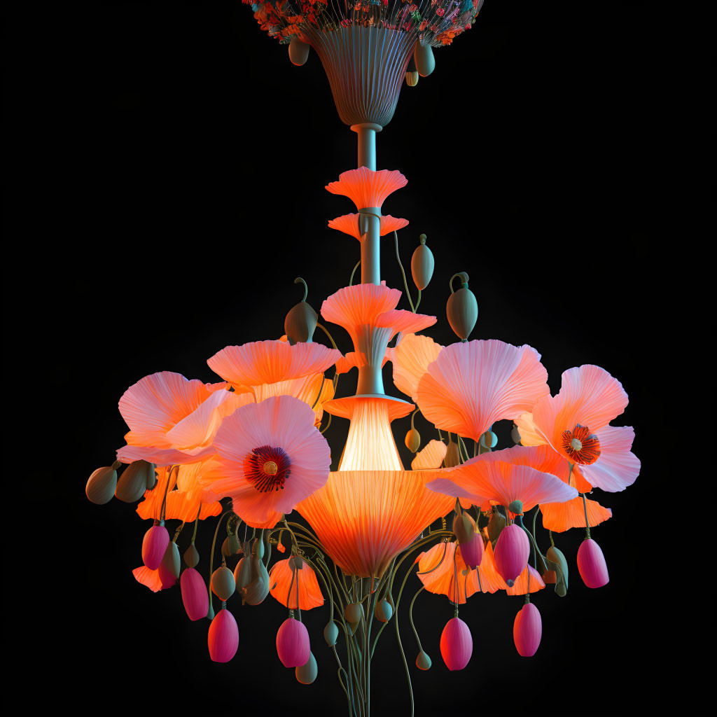 Coral and Pink Poppy Chandelier for sale