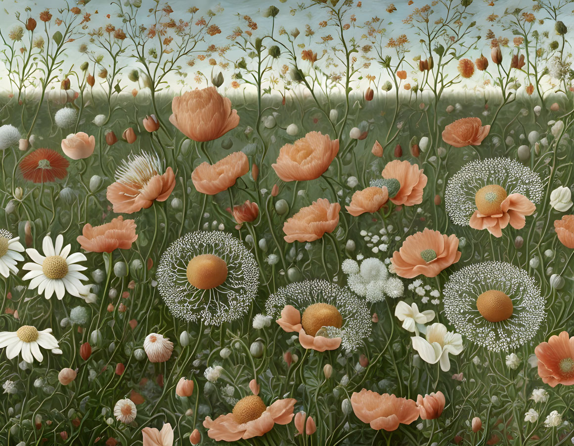 Tranquil Wildflower Field with Poppies, Daisies, and Queen Anne's Lace