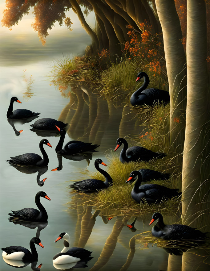 The Blacks swans in the pond