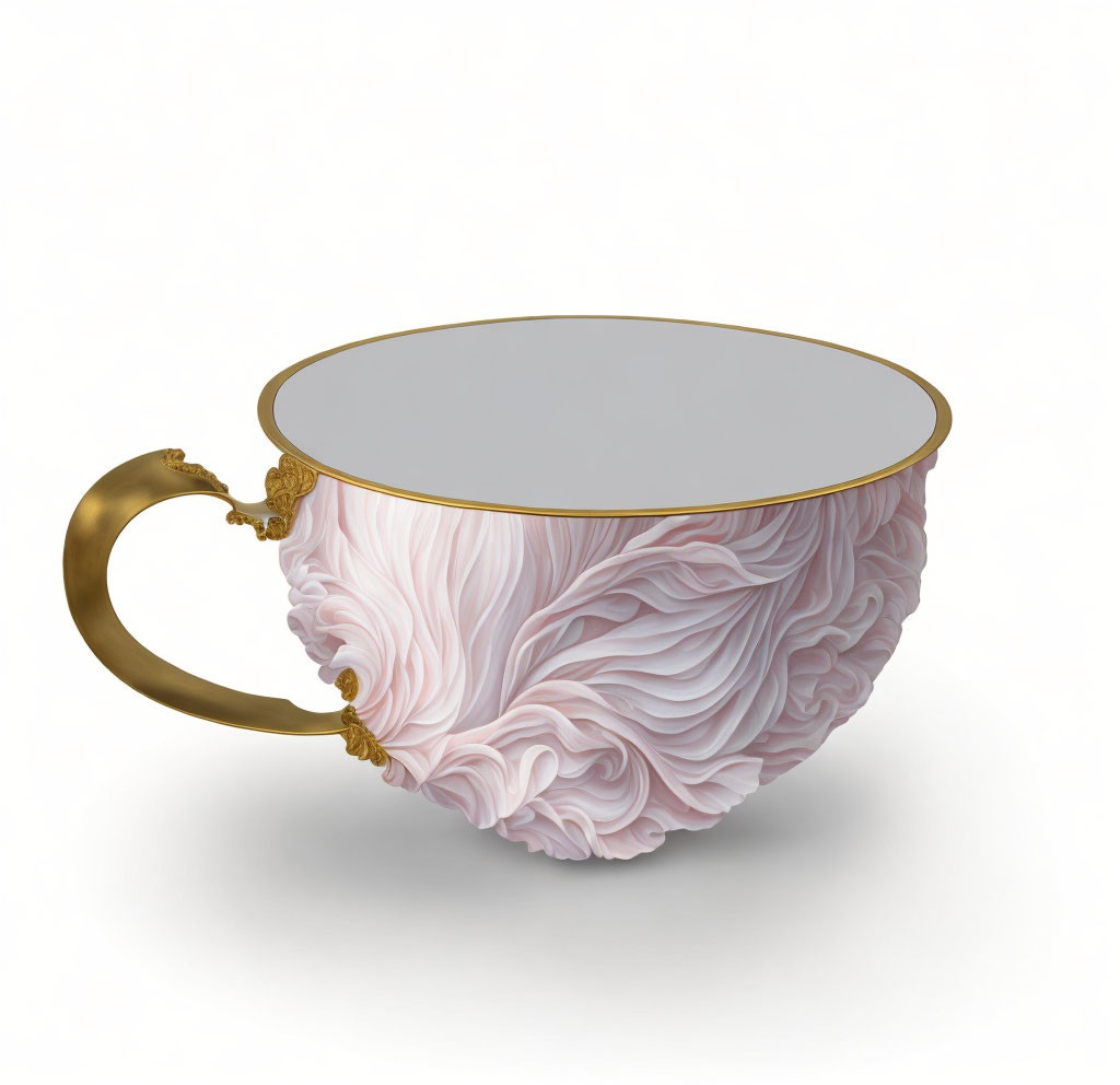 Whimsical pink drapery design porcelain cup with golden accents