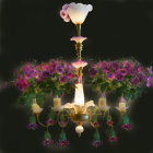 Floral Motif Ornate Chandelier with Purple and White Flowers