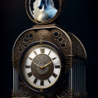 Steampunk-inspired rabbit sculpture with clock body and illuminated eyes