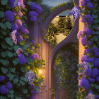 Lush Greenery and Purple Flowers Frame Starry Night Sky