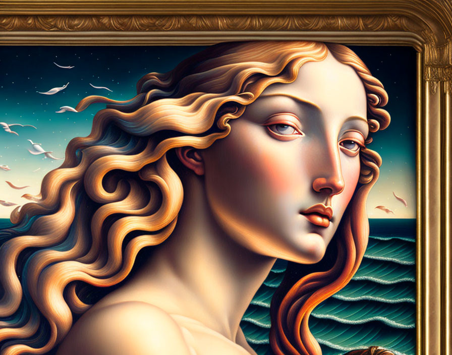 Digital painting of woman with golden hair against night sky