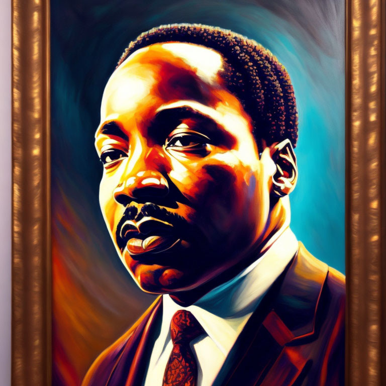 Colorful Stylized Portrait of Man in Gold Frame