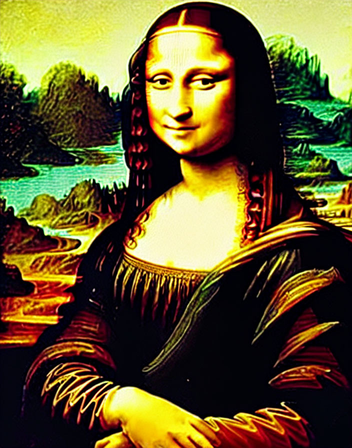 Vibrant Mona Lisa Interpretation with Enhanced Colors and Stylized Features