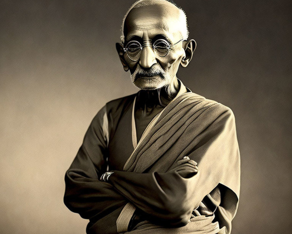 Elder Man with Round Spectacles and Mustache in Traditional Robe