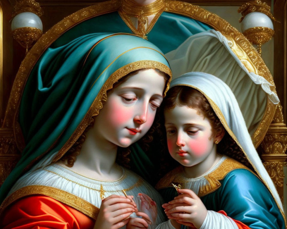 Classic Painting of Virgin Mary and Child in Blue Robes