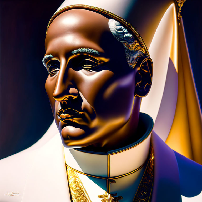 Male Figure in Clerical Attire Digital Bust Artwork with Golden Hues