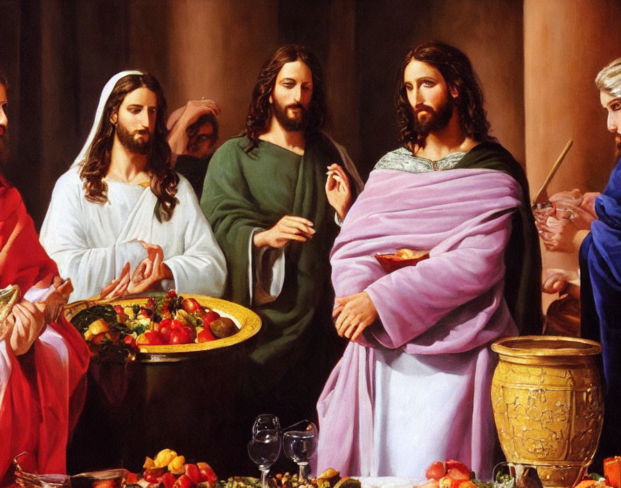 Renaissance painting of men around table, biblical scene