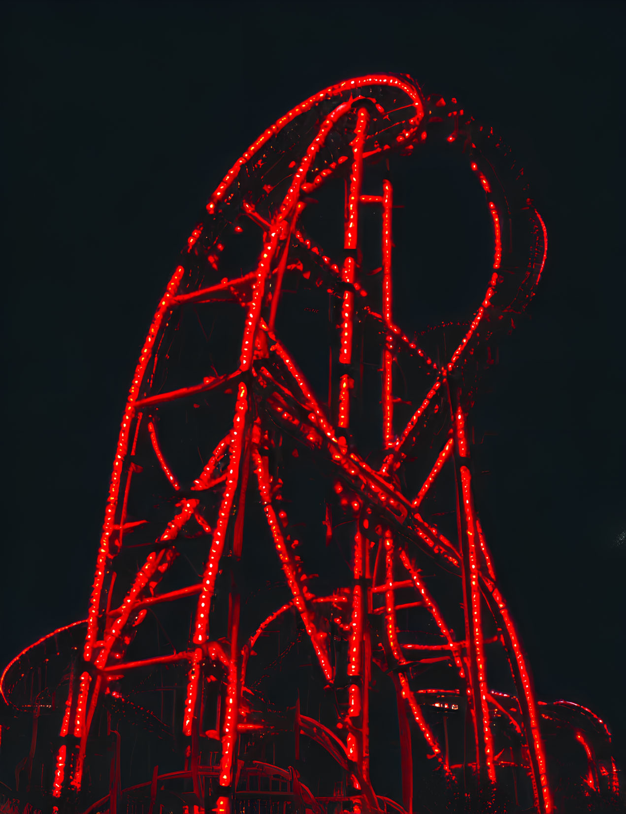 Night Sky Rollercoaster Illuminated in Red Lights