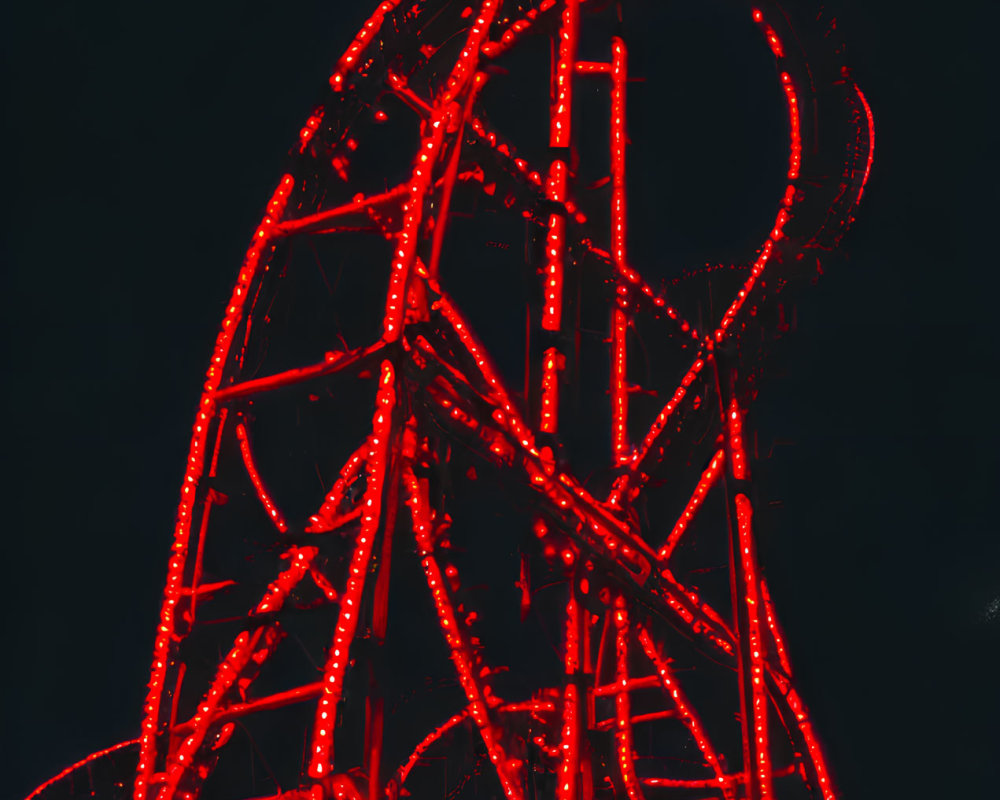 Night Sky Rollercoaster Illuminated in Red Lights