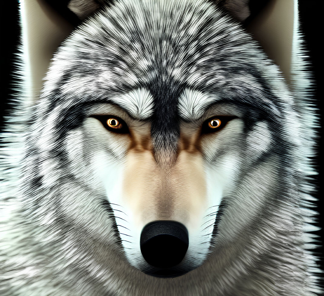 Detailed Close-up of Grey and White Wolf with Yellow Eyes