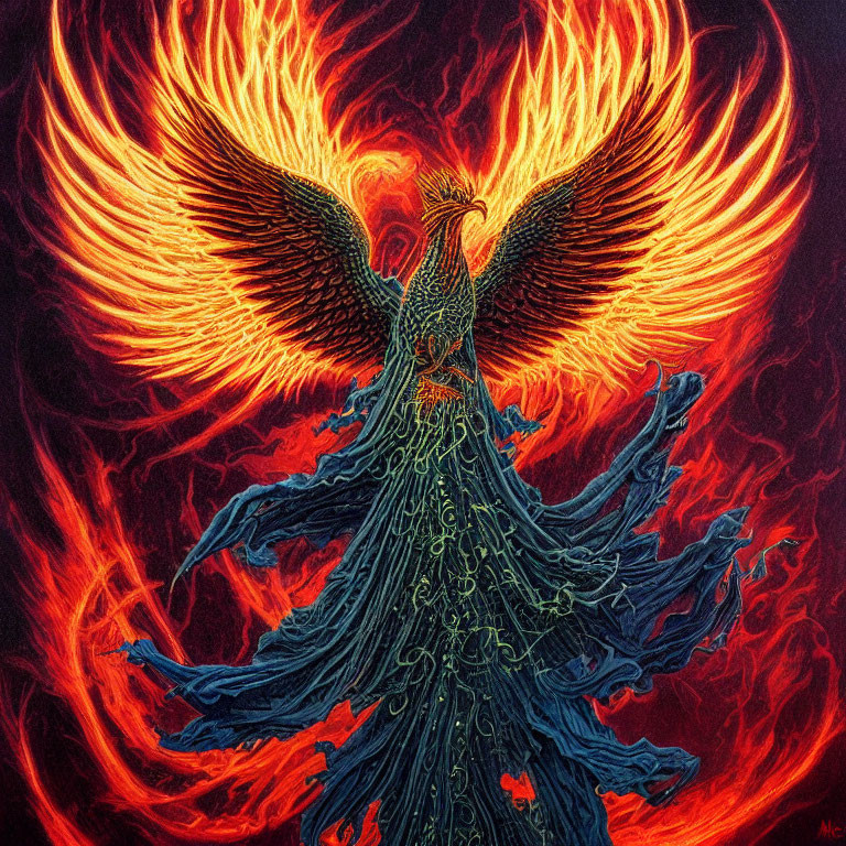 Colorful Phoenix Illustration Symbolizing Rebirth and Power