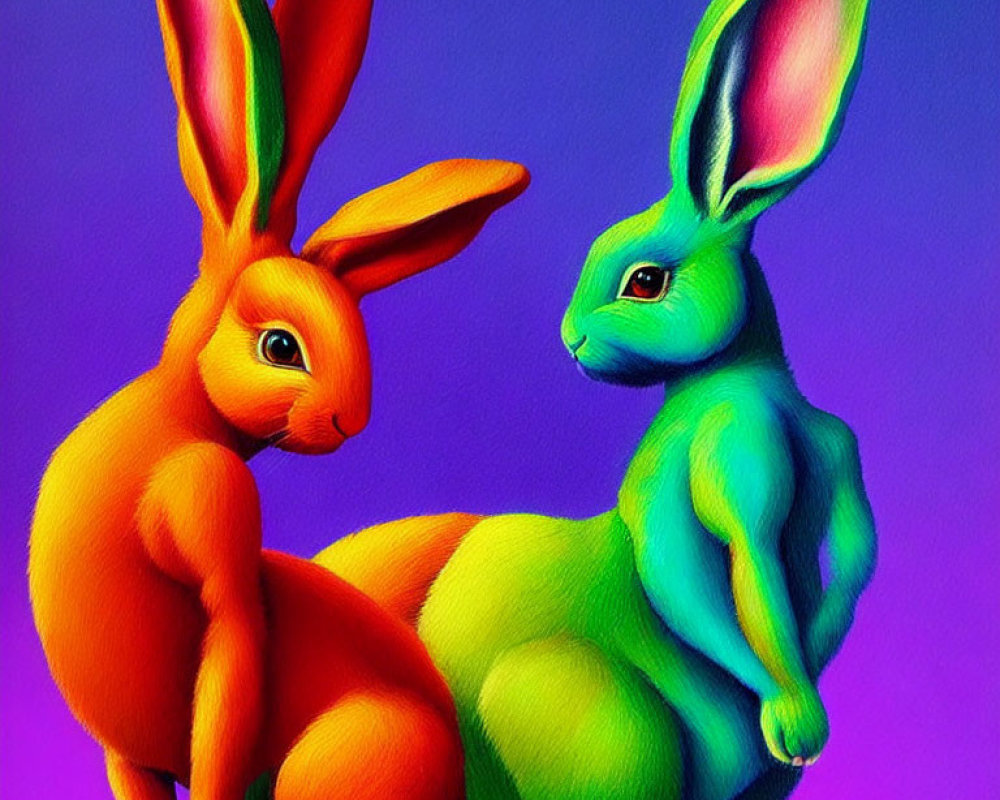 Colorful Stylized Rabbits on Purple Background
