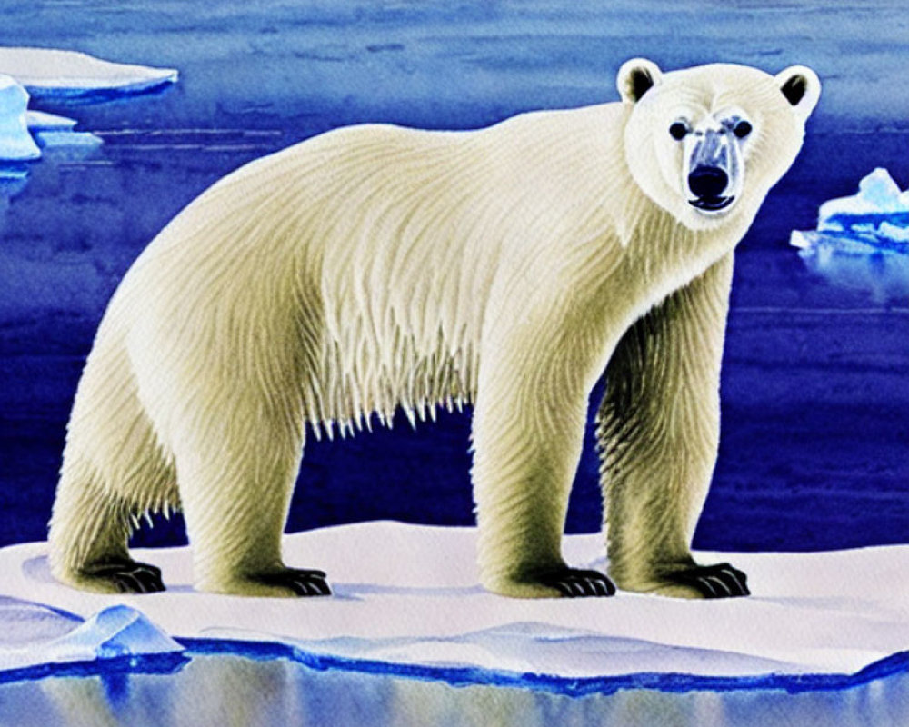 Stylized polar bear on ice against blue backdrop