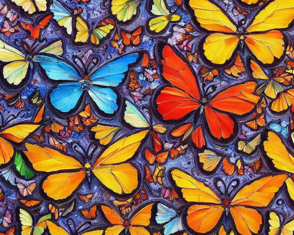 Colorful Butterfly Collection in Vibrant Painting
