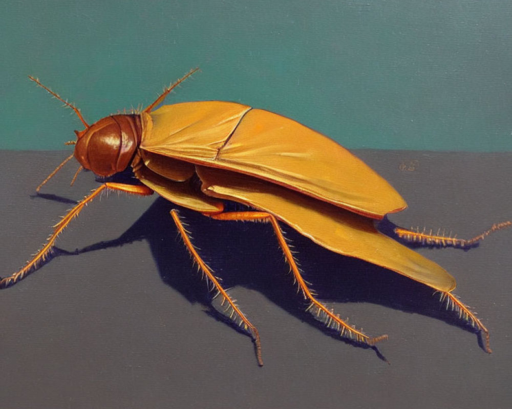 Realistic brown cockroach oil painting with detailed shadows on dark background