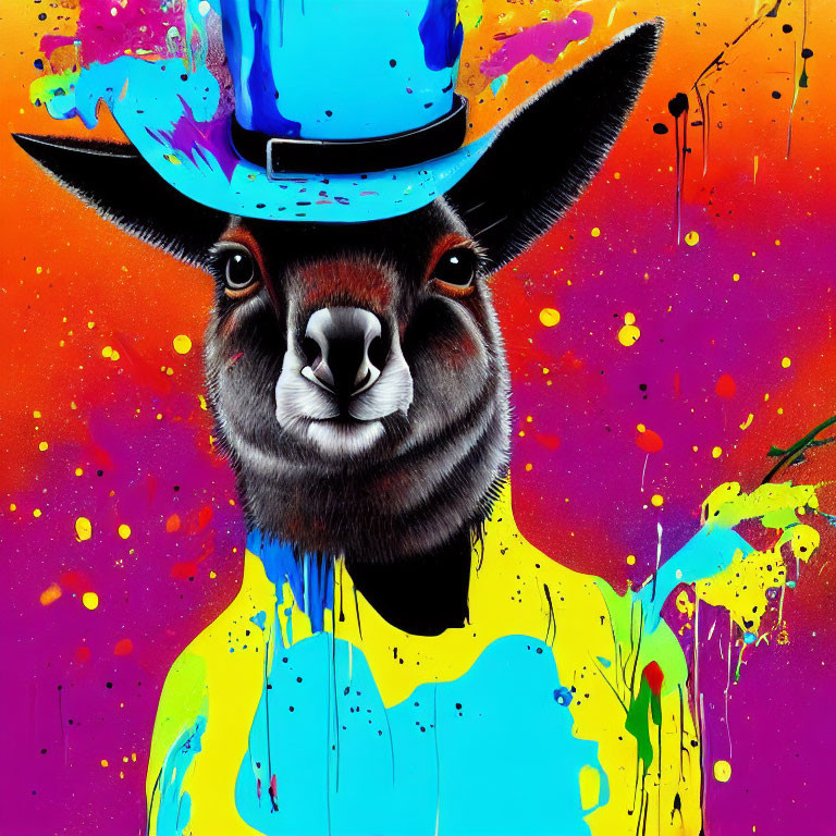 Colorful Kangaroo Wearing Blue Hard Hat in Vibrant Illustration
