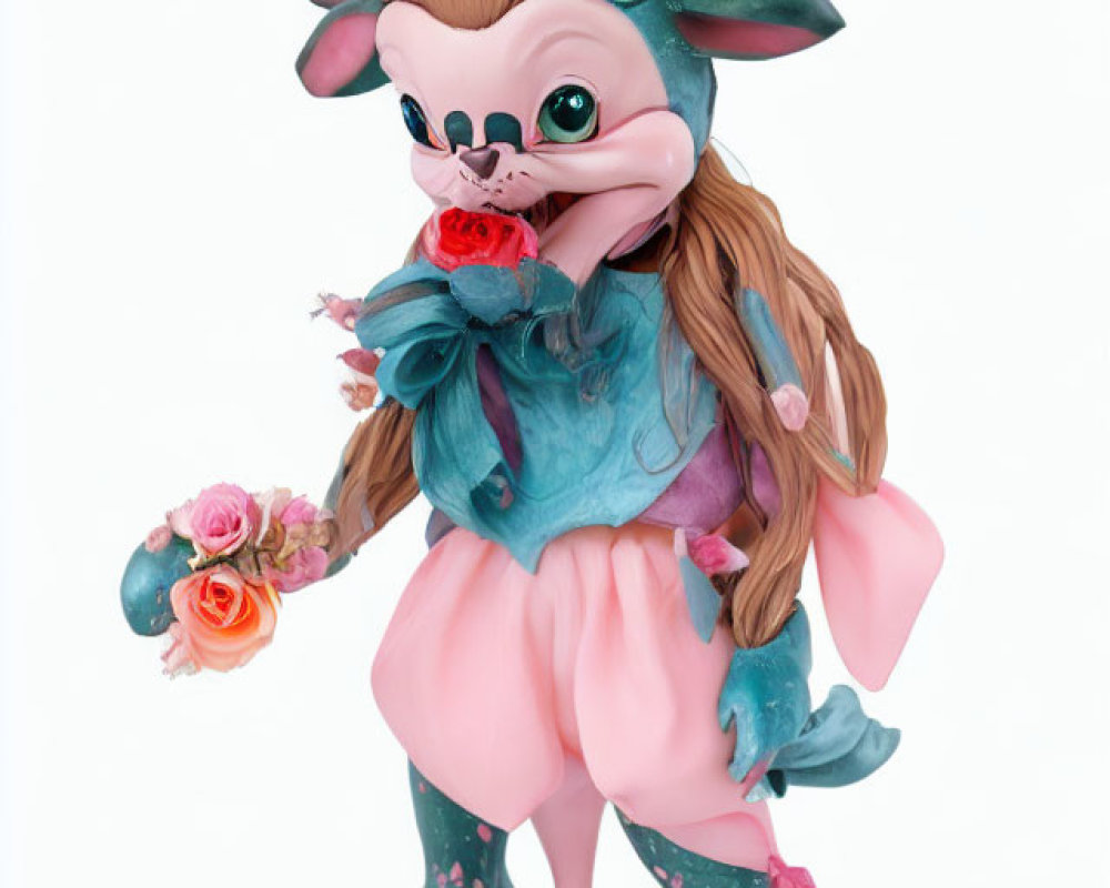 Floral-themed anthropomorphic figurine in pink dress with rose and petals