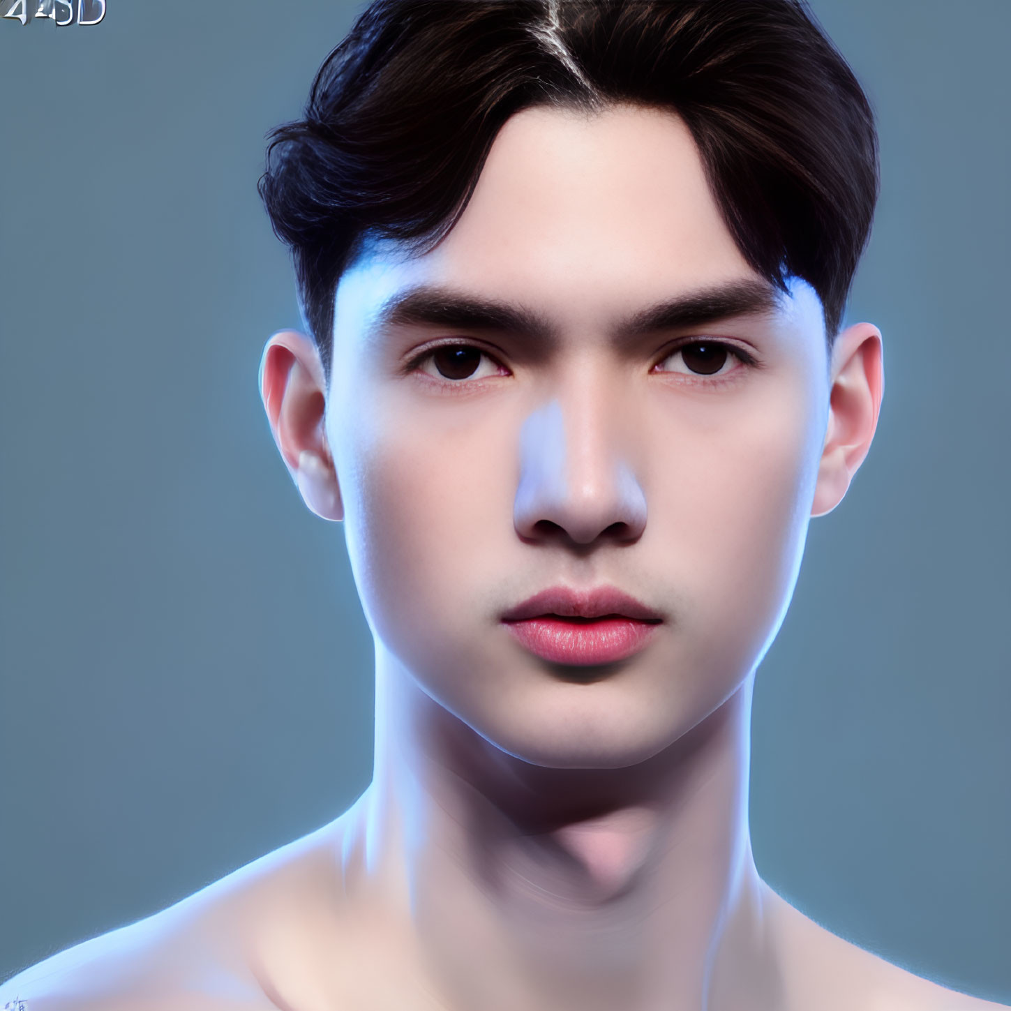Young man with fair skin and slicked-back hair in digital portrait