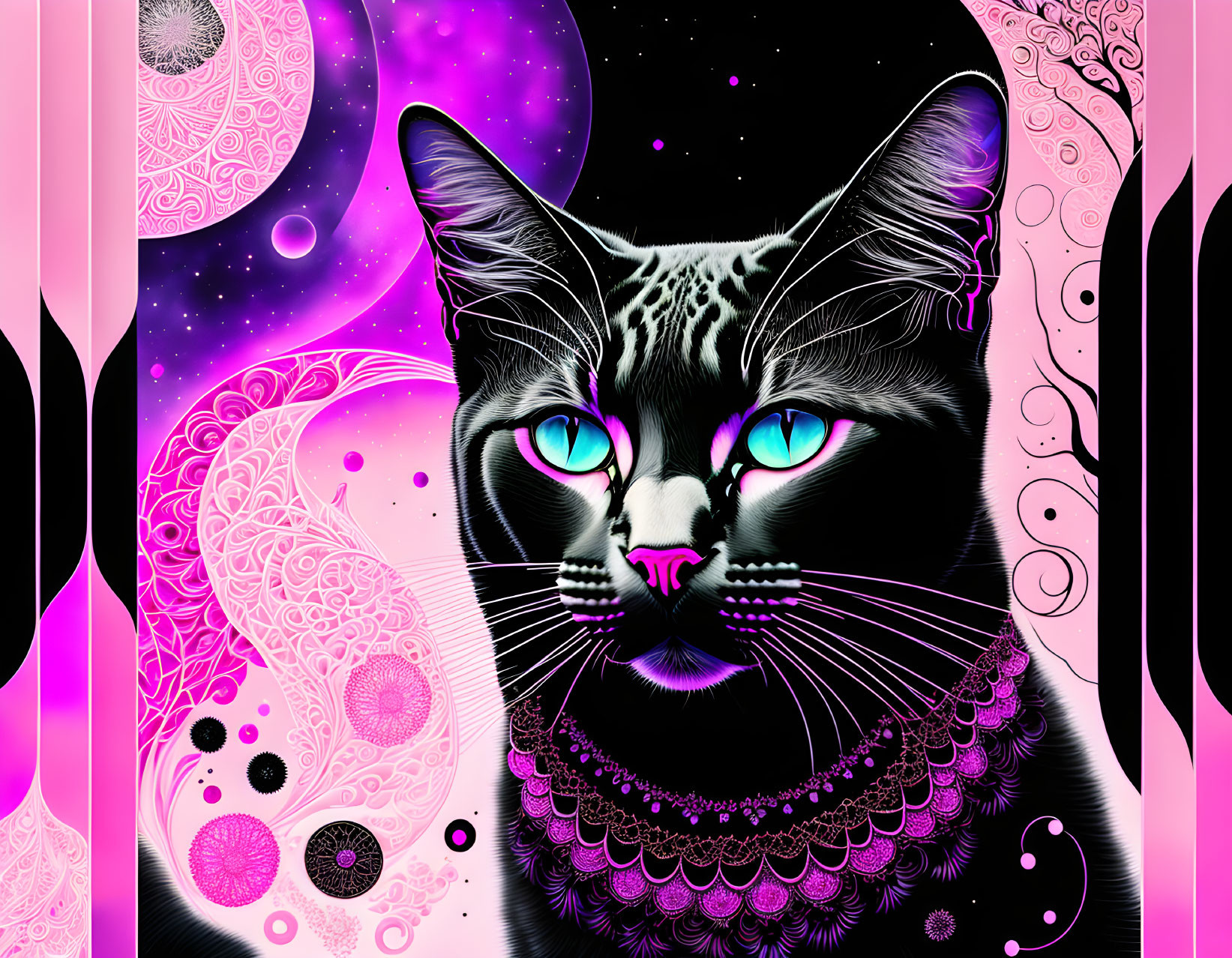 Cosmic Cat: Blue Eyes in Pink & Black