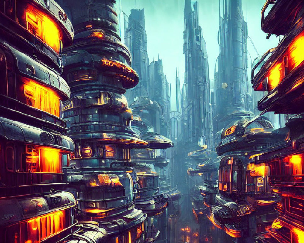 Futuristic Dystopian Cityscape with Neon Lights