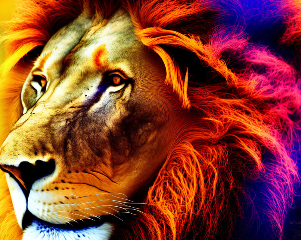 Colorful Lion Portrait with Striking Mane on Warm Background