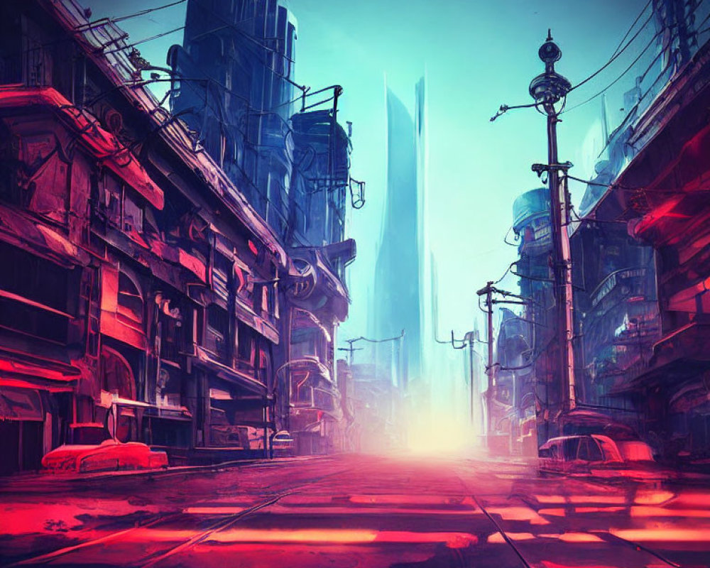 Vibrant cyberpunk cityscape with neon signs and futuristic buildings