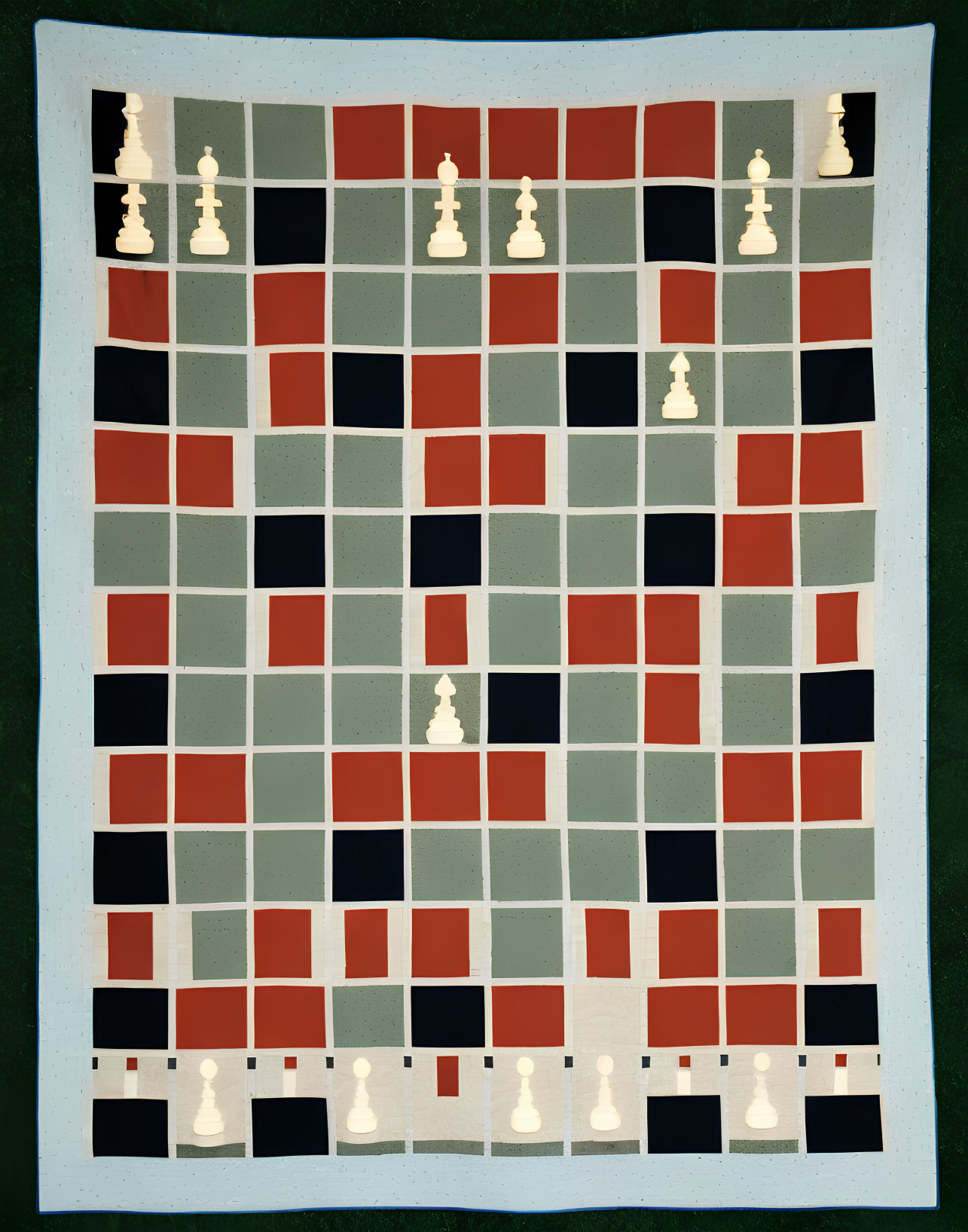 Chessboard on Green Grass with Aligned White Pieces