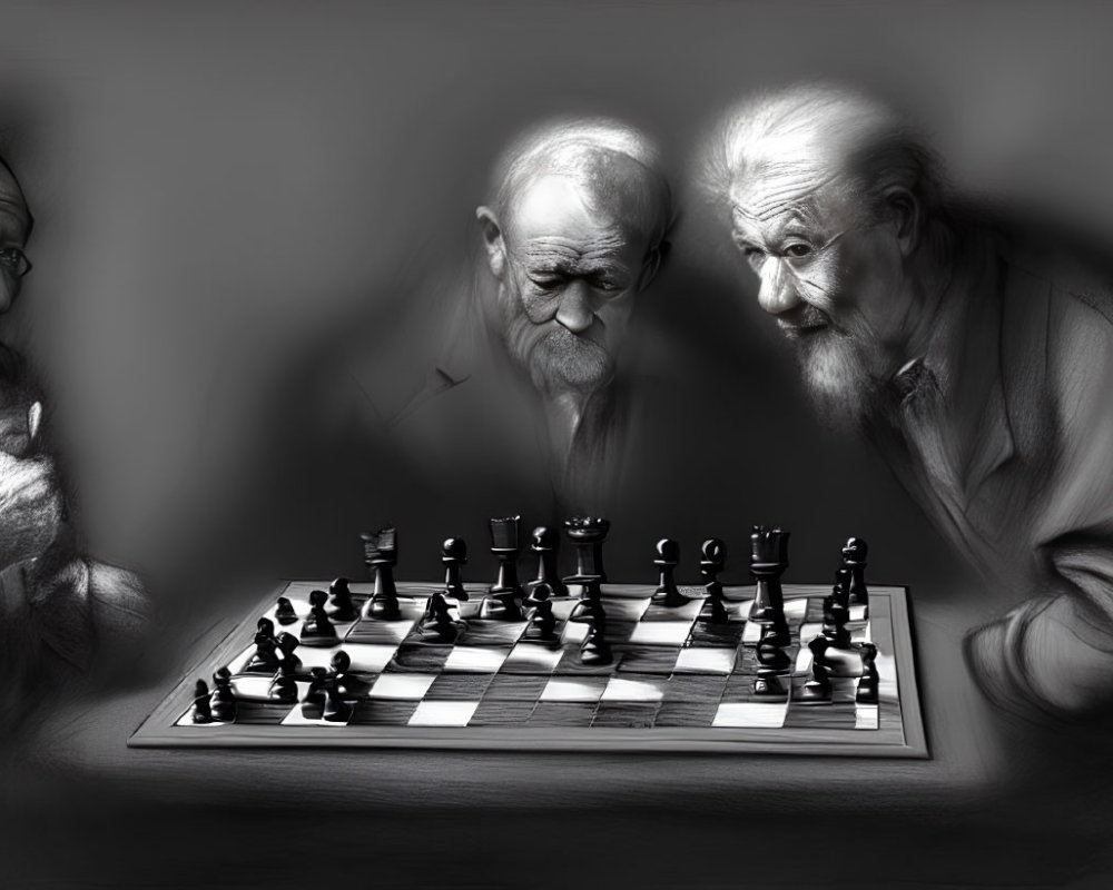 Elderly Men Playing Chess Intensely