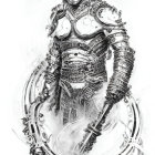 Fantasy character with ornate armor, dual blades, flowing hair, and reptilian tail