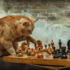 Stylized Cats Playing Chess in Tension-Filled Scene